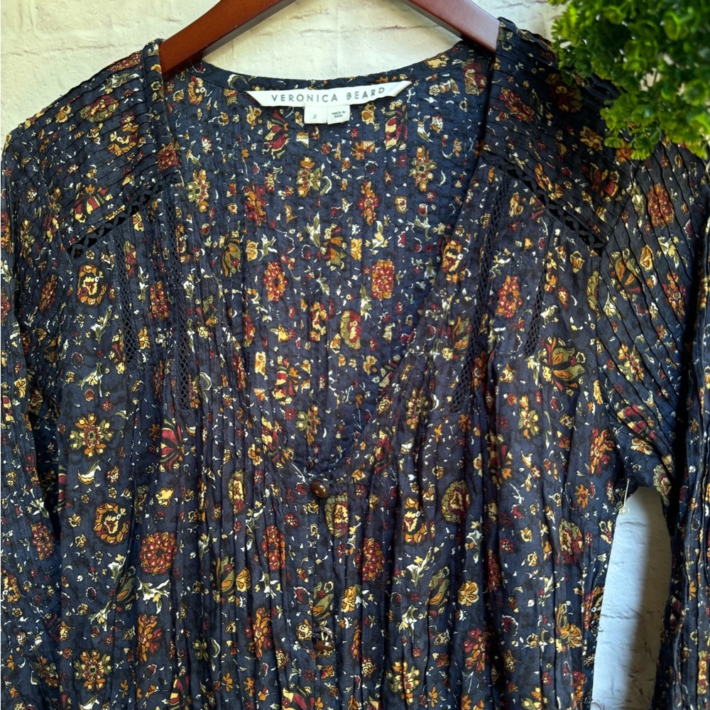 Veronica Beard Shireen Pleated Floral Midi-Dress Ink color Size 2 NWOT Romantic - Picture 11 of 15